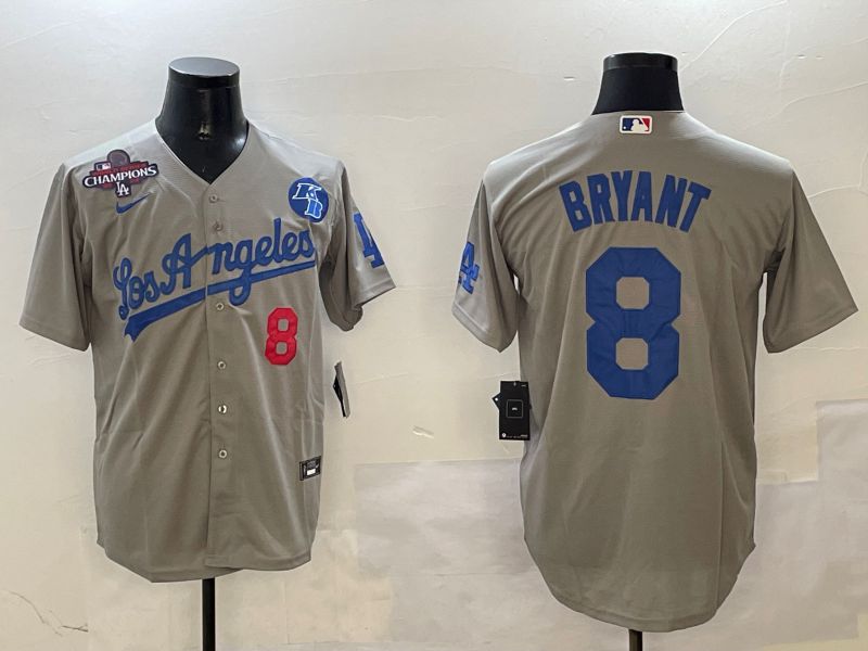 Men Los Angeles Dodgers #8 Bryant Grey Game 2025 Nike MLB Jersey style 3